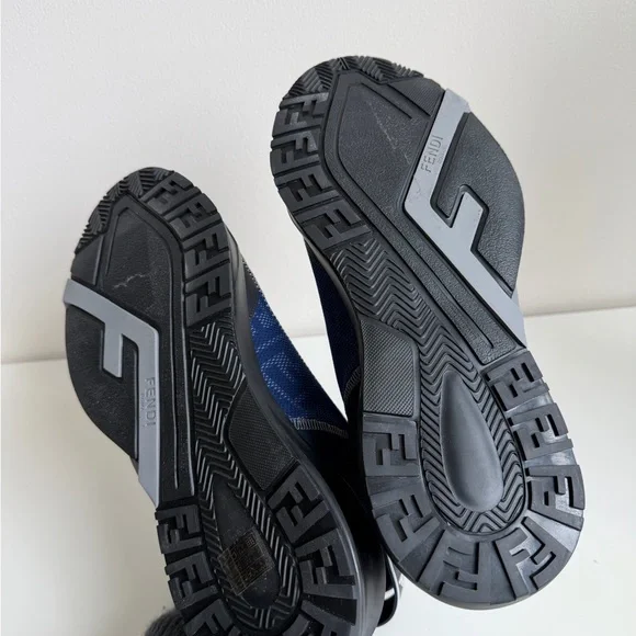 Fendi Blue & Black Runner Sneakers with Zipper Detail